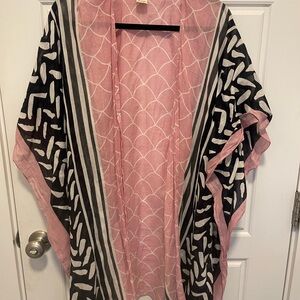 Pink & Black Patterned Open Kimono